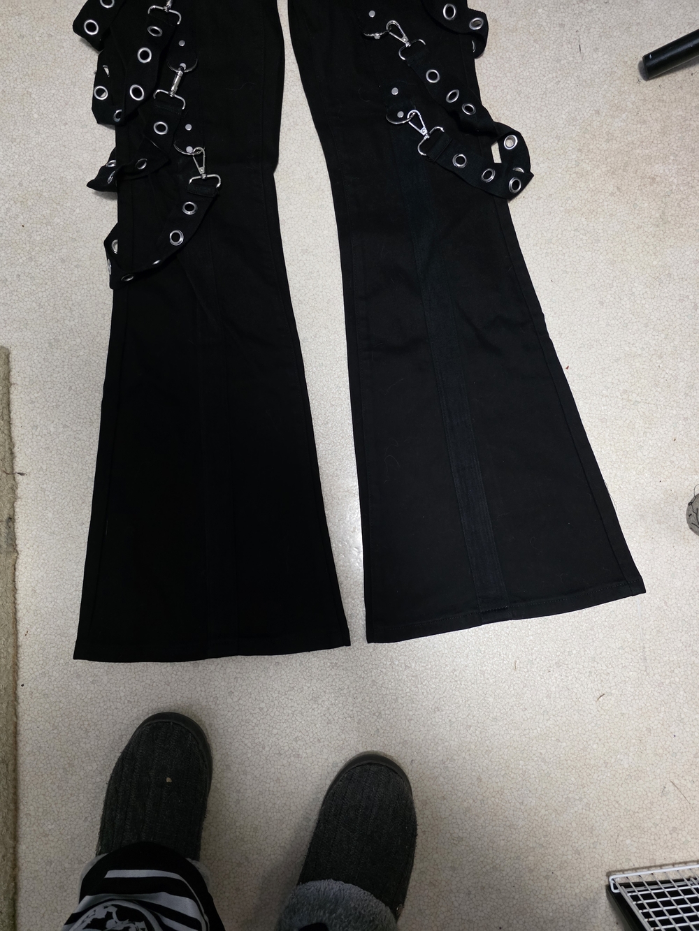 Dolls Kill- Widow- Black Flared Grommet Bondage Strap Pants- Sz L- NWT - Picture 2 of 12